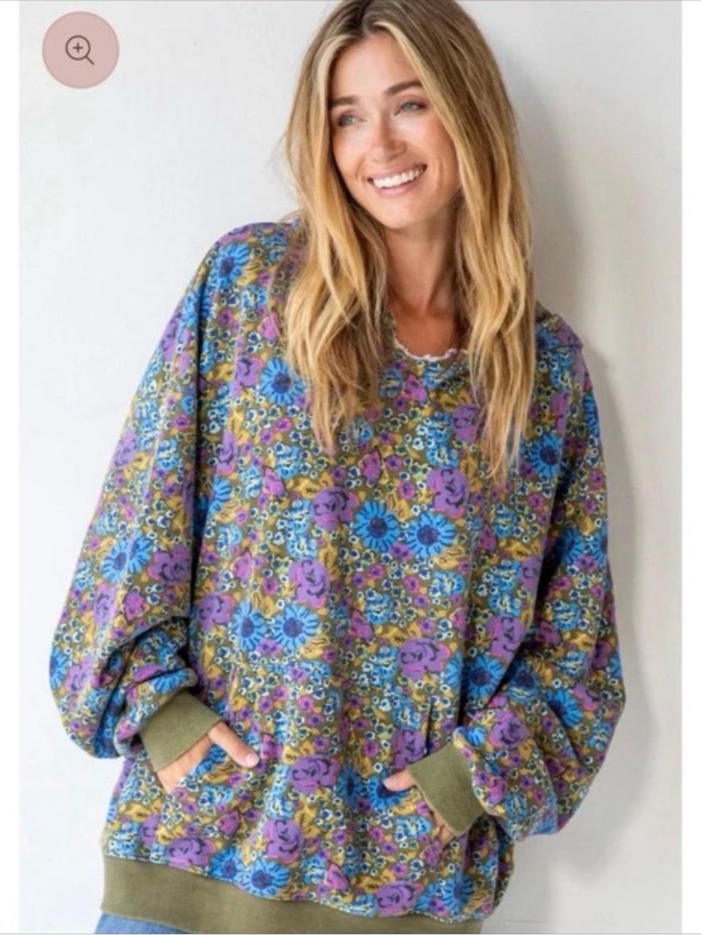 NATURAL LIFE Floral Pullover Sweatshirt in Purple, Blue & Olive